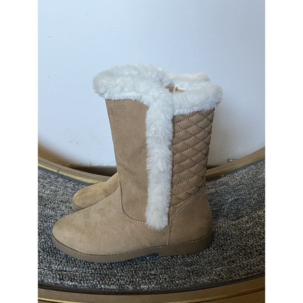 Gymboree Girls Boots Size 13 Tan Slip-on Faux Fur Lining